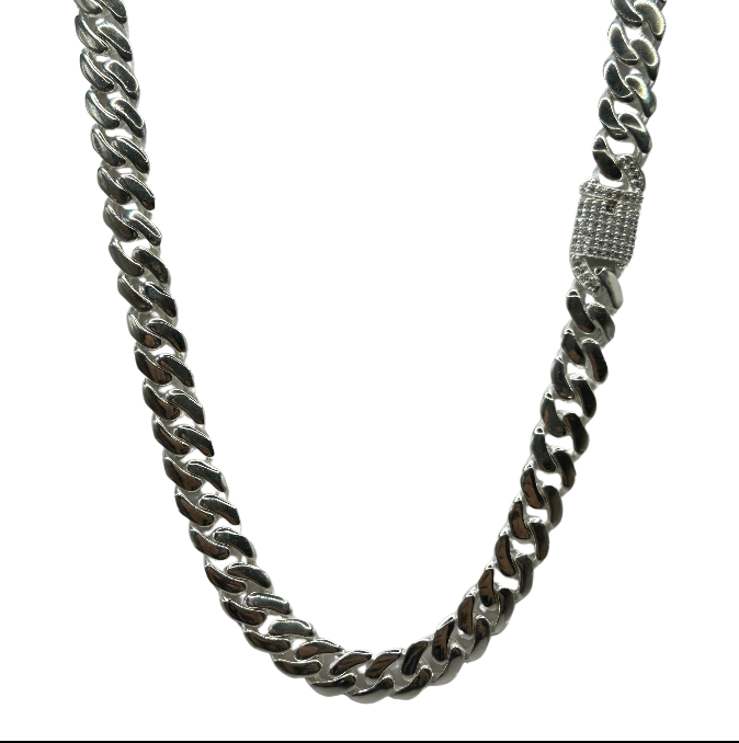 Cadena Lisa Broche Circonias Plata Ley 925 44cm*9mm