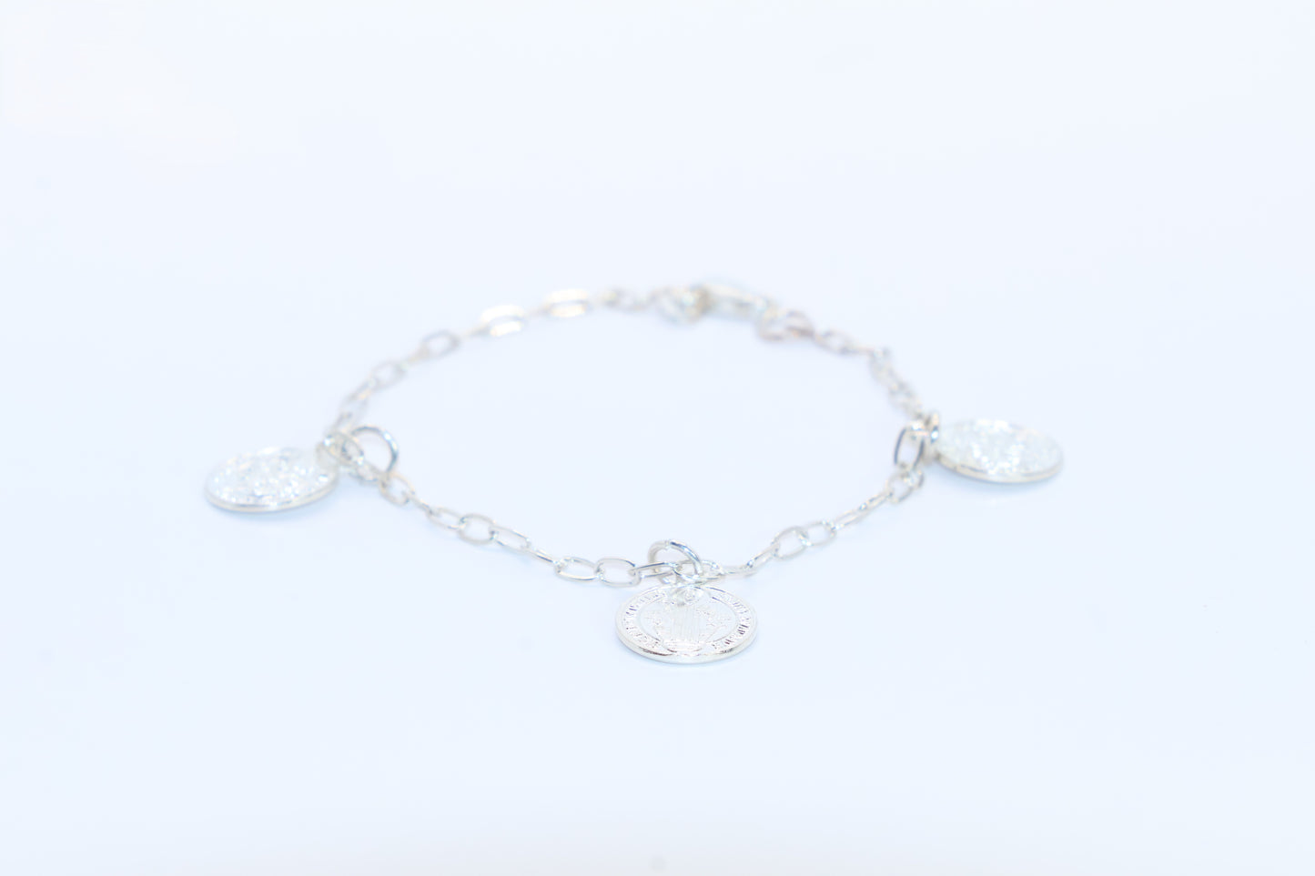 Pulsera Eslabones con Medallas en Plata .925 4.3gr 18.5cm 2mm