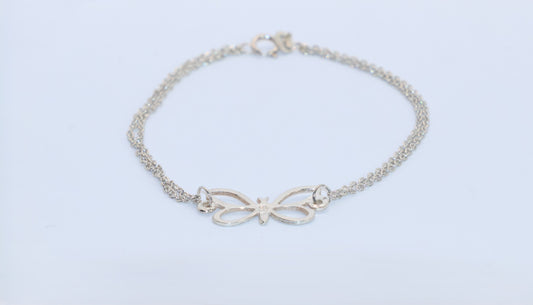 Pulsera Doble con dije  Mariposa Plata .925 2gr 18.5cm 2mm