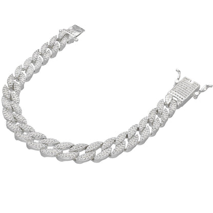 Pulso Unisex Tejido Barbada Hueco 8mm 37gr Plata Circonias FullIced 23cm