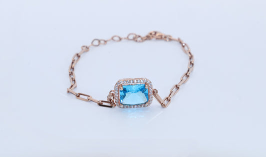 Pulso Italiano con Circonia Azul en Plata .925 4gr 20.5cm 2mm