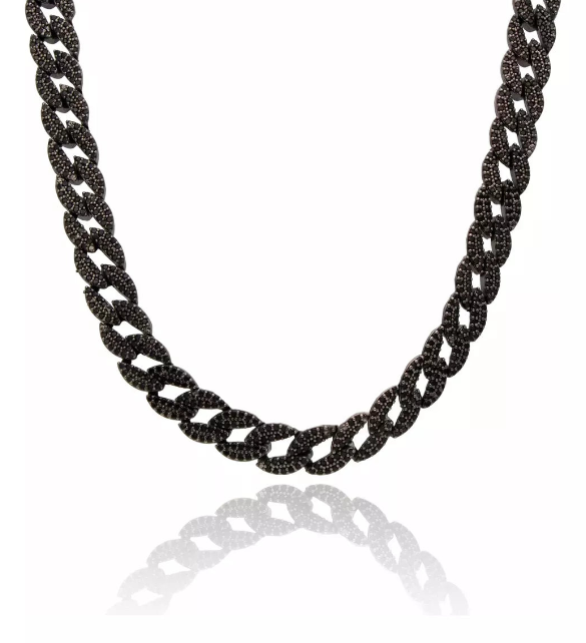 Cadena Unisex Barbada Semihueca Grosor 10mm 50cm 75gr Plata Italiana Con Rodio Negro