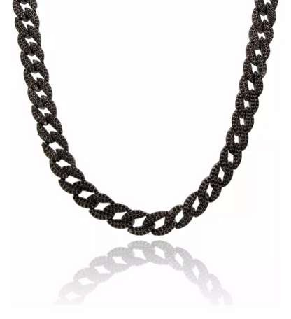 Cadena Unisex Barbada Semihueca Grosor 10mm 50cm 75gr Plata Italiana Con Rodio Negro