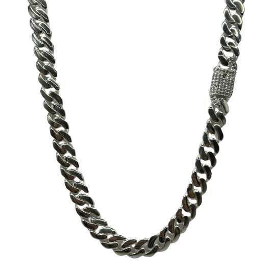 Cadena barbada lisa Broche Circonias Plata 925 55cm*8mm