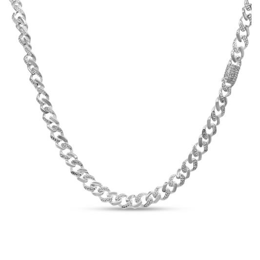 Cadena Unisex Barbada Semihueca Grosor de 10mm 60gr Plata 925 Circonia Alternada 60cm