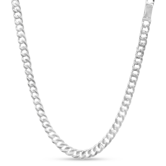 Cadena Unisex Solida Barbada Grosor 8mm 70gr Lisa En Plata 925 Broche Cajon 55cm