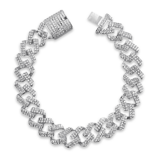 Pulso Unisex Tejido Barbada Semihueco Grosor de 14mm Plata Circonias Fulliced